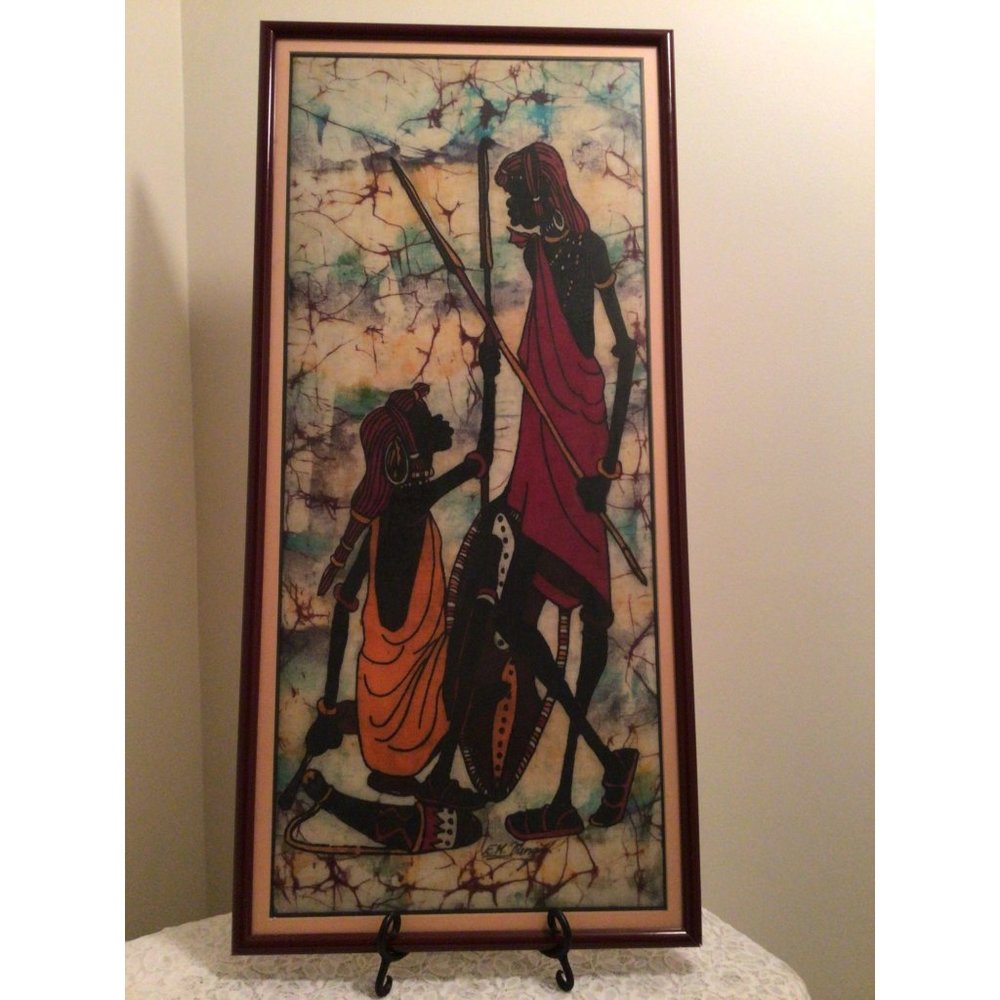 Vintage Framed Batik Warrior Dancers Signed Painting